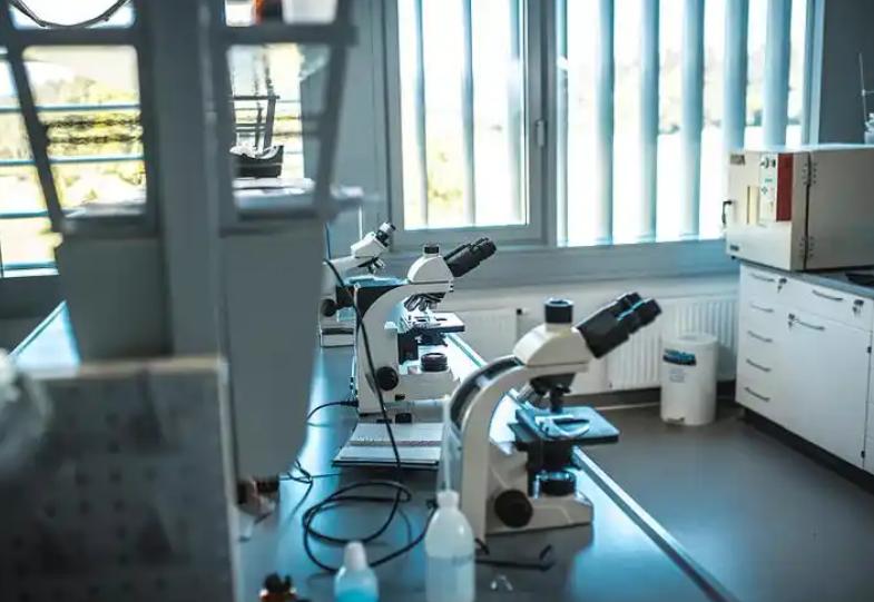 Biological microscope in laboratory